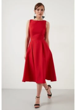 LELA Crew Neck Pleated Midi - Cocktailjurk - Red -Dameskleding 02745fe0437945cd83718f65265d06ea