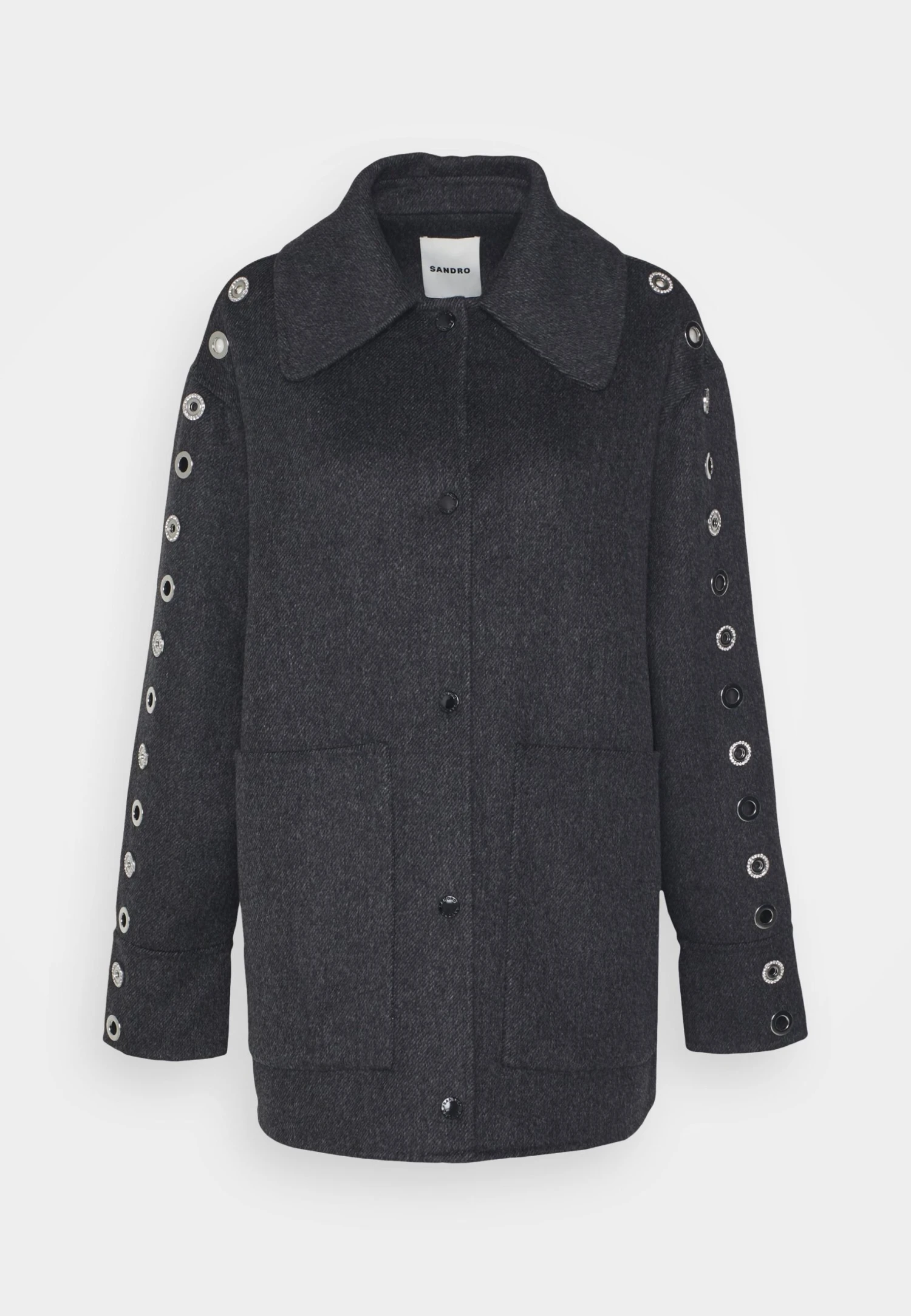 Sandro Oversize Double Face Coat With Eyelet - Halflange Jas - Gris Foncé 8 Sandro Oversize Double Face Coat With Eyelet - Halflange Jas - Gris Foncé - Afbeelding 6