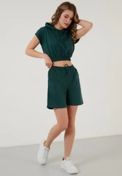 LELA Two Piece Set - Regular Fit - Shorts - Dark Green Melange -Dameskleding 139bc29e439347ffaf3b3875fbfdc217