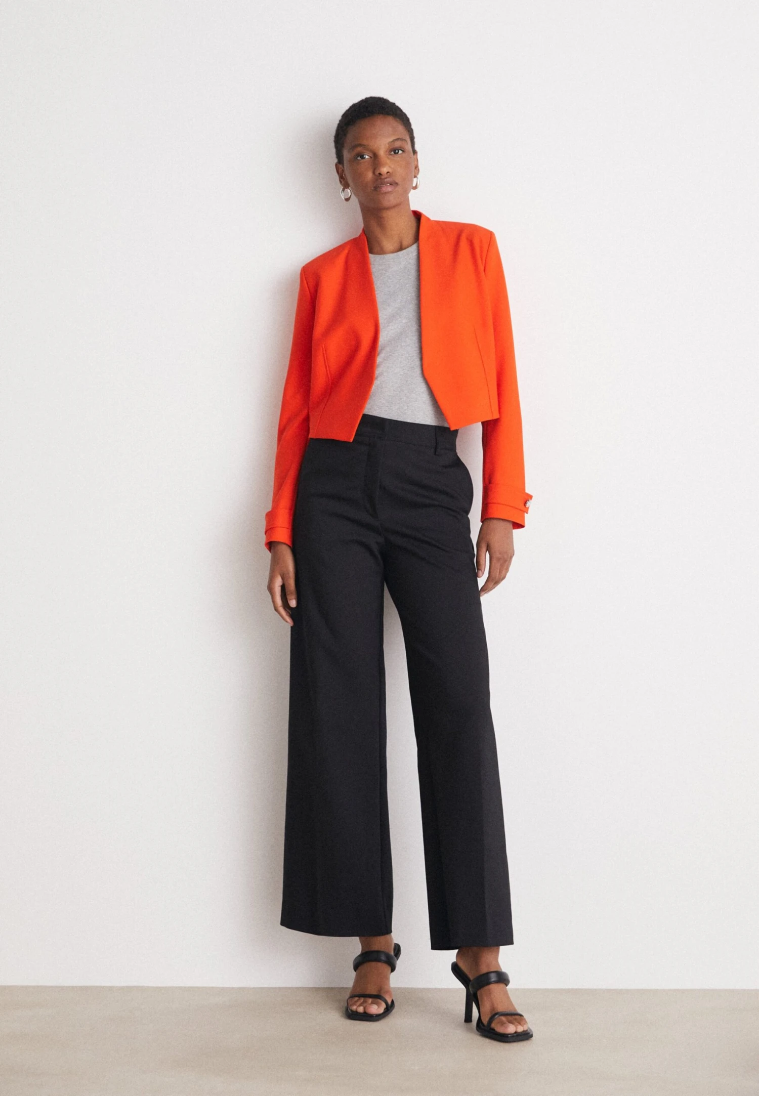 Boss Slim-Fit Cropped Jacket With Collarless Styling - Blazer - Bright Orange 4 Boss Slim-Fit Cropped Jacket With Collarless Styling - Blazer - Bright Orange - Afbeelding 2