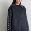 Sandro Oversize Double Face Coat With Eyelet - Halflange Jas - Gris Foncé -Dameskleding 597b611ff39a4df79c758b39758dae32