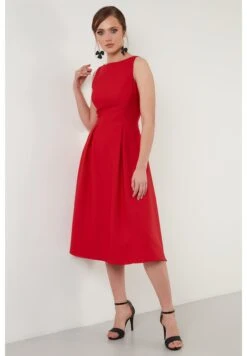 LELA Crew Neck Pleated Midi - Cocktailjurk - Red -Dameskleding b713158cf688442d848dcd8d0c5ad3da