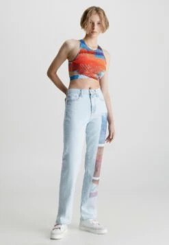 Calvin Klein Jeans High Rise Printed - Straight Leg Jeans - Denim Light -Dameskleding c53fdbe435194f979cd9e67c93dae2fd