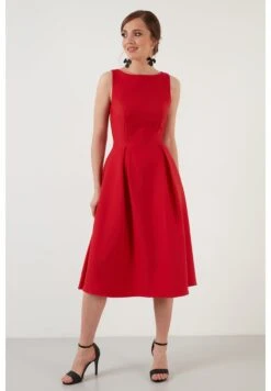 LELA Crew Neck Pleated Midi - Cocktailjurk - Red -Dameskleding d0c1788baa494de6905ad142d2aec6f7